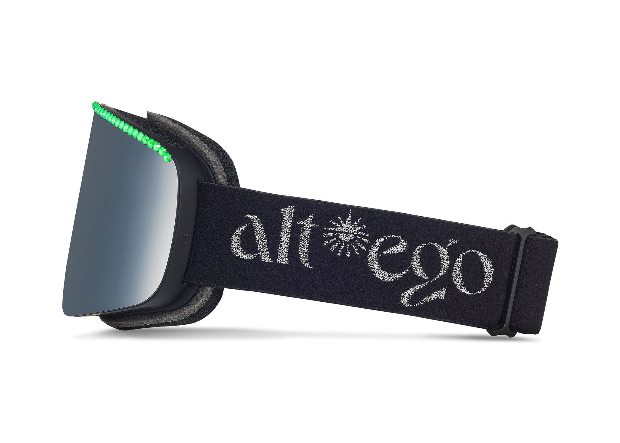 Runway Goggle - Silver Lens with Neon Green Crystals
