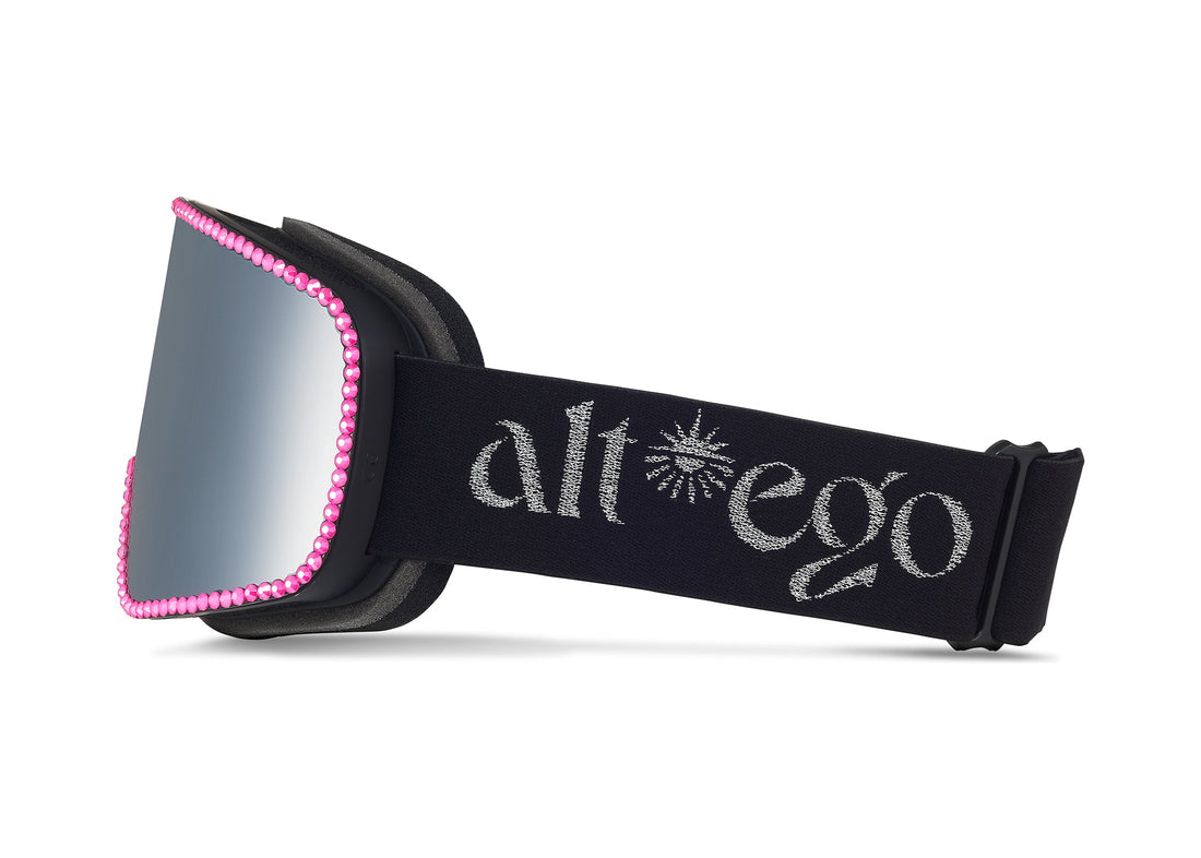 Disco Goggle - Silver Lens with Neon Pink Crystals
